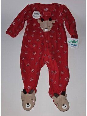 NEW Red Christmas Footie Pajamas 3-6 Months Reindeer Snowflake Carter's Child of